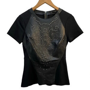Graham & Spencer Black Leather Studded Top, Size P (XS)